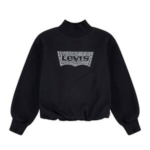 Levi's Kid’s Black Rhinestone Logo Mockneck Bubble Long Sleeve Top-L SO CUTE!